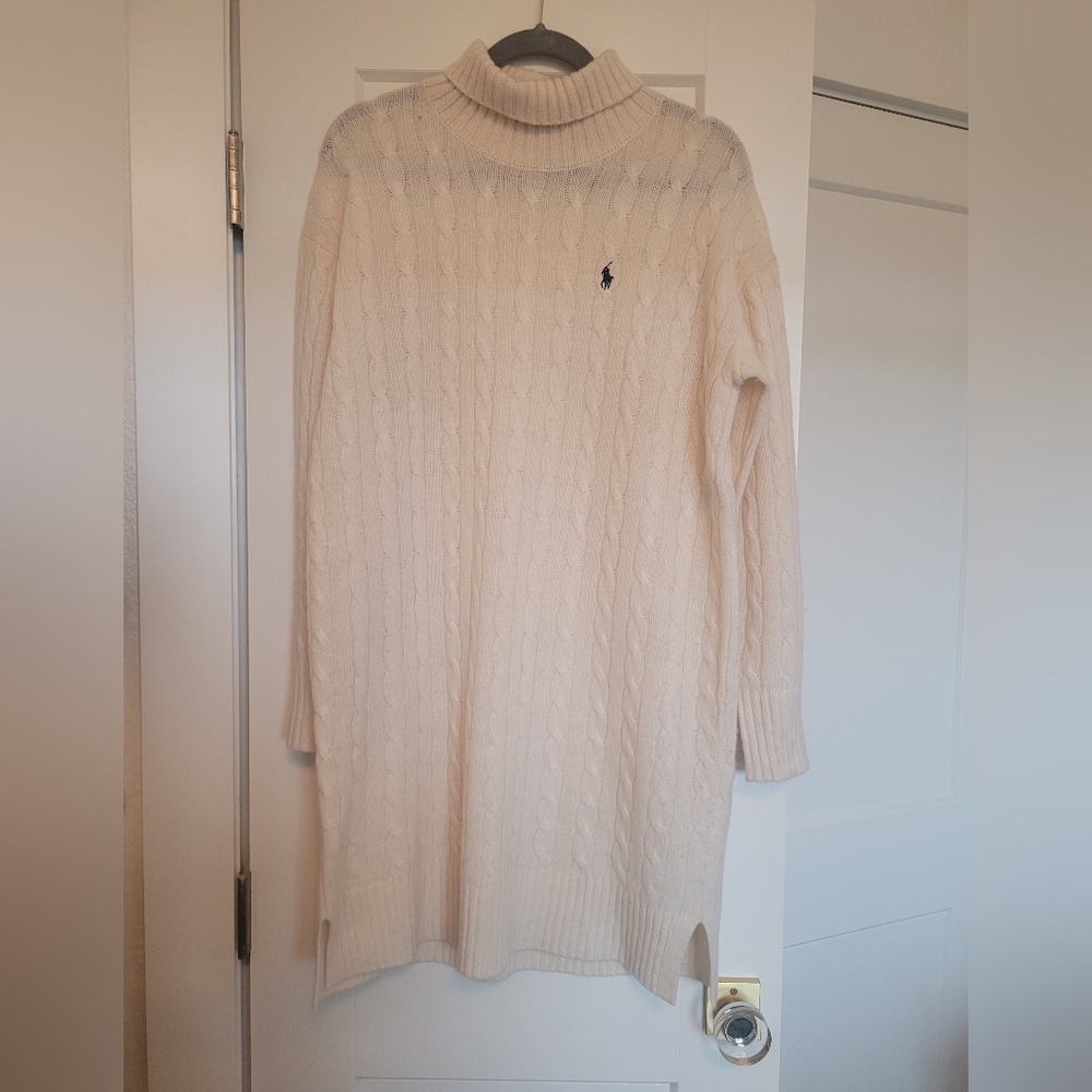 Ralph Lauren Polo Wool and Cashmere Cream Knit Sweater Dress